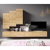 Lomadox Wohnwand mit viel Stauraum in Eiche Gold Nb., B/H/T ca. 300/200/43 cm