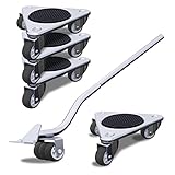 Möbel Transportrollen Set von ONEON, 17 cm Stahl-Tri-Dolly, 3 Räder, Möbelwagen zum Umzug, 327 KG Maximale Tragkraft, 4 Stück und Tochtermöbelheber-Set (5 Stück)