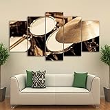 ZIORO Leinwand Bilder Moderne Dekoration Poster 5 Teilige Leinwanddrucke Wand Bilder Bilddrucke HD-Drucke Bilder Schlagzeug Musikinstrument (Kein Rahmen)