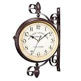 duhe189014 In Vintage Doppelseitige Wanduhr Eisen Metall Leise Grand Central Station Wanduhr Kunst Uhr Dekorative Doppelseitige Wanduhr 360 Grad Drehbar Antik Wanduhr süß