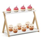 JUJOYBD Etagere Holz 2 Etagen, Standregal klein, Weiß Serviertablett 2-Stöckig Cupcake Ständer Gewürzregal Organizer für Küche Arbeitsplatte in Küche Bad Schreibtisch, BHT: 38x25x18 cm