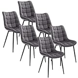 WOLTU 6 x Esszimmerstühle 6er Set Esszimmerstuhl Küchenstuhl Polsterstuhl Design Stuhl mit Rückenlehne, mit Sitzfläche aus Samt, Gestell aus Metall, Dunkelgrau, BH142dgr-6