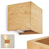 HOFSTEIN Wandleuchte Badajoz, moderne Wandlampe aus Holz/Metall in Natur/Weiß, eckige Leuchte mit verschiedenen Lichteffekten, Up & Down Leuchte, 1-flammig, 1 x G9, ohne Leuchtmittel