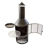 NATIV Terrassenofen/Gartenkamin mit Grillrost und Pfanne, schwenkbar, Funkenschutzgitter, schwarz