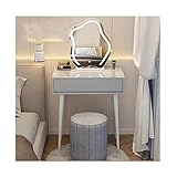 JATIBOSH Eitelkeits-Set mit beleuchtetem Spiegel, Schminktisch mit dimmbarem Licht, mit Trennwand und gepolstertem Hocker, abnehmbar, für Schlafzimmer Studio, schön und großzügig