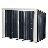 GOPLUS Mülltonnenbox Gartenlagerhaus, Multifunktionaler Geräteschuppen Deckel mit Gasdruckfedern, Metallschuppen mit Abschließbarer Sicherheitstür, Gartenschrank Aufbewahrungsbox