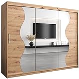Kryspol Schwebetürenschrank Madryt 250 cm mit Spiegel Kleiderschrank mit Kleiderstange und Einlegeboden Schlafzimmer- Wohnzimmerschrank Schiebetüren Modern Design (Artisan Eiche)