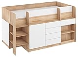 BIM Furniture Etagenbett Smile L Kindermöbel, Möbelset für EIN Kinderzimmer, EIN Bett mit Schreibtisch, Regalen, Schubladen: Linke Seite (Sonoma Eiche/Weiß), 90 x 200 cm