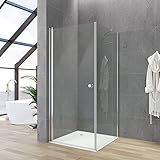 Duschkabine Eckeinstieg 90x90 x 187 cm Duschabtrennung Duschwand Glas Eck Dusche mit Duschtür und festem Seitenteil Eckdusche rahmenlos mit Drehtür Schwingtür Pendeltür 90 cm und Seitenwand 90 cm