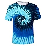 Herren-Tie-Dye-Digitaldruck 3D-Kurzarm-T-Shirt Sommer-lässiges Kurzarm-T-Shirt Taschenuhr Digital (O,O)