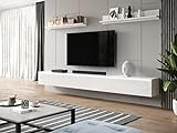Furnix Mediawand Bargo 300 ohne LED - Schrankwand Wandschrank Wohnzimmer 5-TLG Komplett-Set - 3 x TV-Schränke und 2 x Wandregale - Freistehend/Wandmontage - Wohnwand mit viel Stauraum - Farbe Weiß