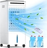 Klimaanlage Mobile Klimagerät Luftkühler mit Wasserkühlung 8L Wassertank Klimaanlage Ohne Abluftschlauch 60W Ventilator Verdunstungskühler 8h Timer 3 Modi Oszillierend Mit Fernbedienung 4 Kühlakku