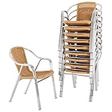 Raburg Bistrostuhl 10er Set VITA in NATUR-BEIGE, Alu in SILBER, extra stabile Gastro-Stapelstühle, Doppelrohr-Aluminium-Allround-Essstuhl mit Armlehnen, gewerbetauglicher Gästestuhl