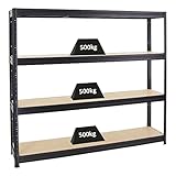 PROREGAL Schwerlastregal Mammut Extra Breit 180x200x45 cm Fachlast 500kg Schwarz, Garagenregal, Lagerregal, Steckregal, Weitspannregal