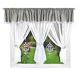 Flying Curtains Deko-Set Gardine Vorhänge mit Tunnelzug Querbehang Lambrequin und Anhänger Fensterdeko | Zarte Gardine 400x150 cm Schlafzimmer Kinderzimmer Wohnzimmer Küche Zimmerdeko Hellgrau