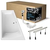 'aquaSu® Komplettset Acryl-Badewanne 170 x 140 cm | Raumspar- Badewanne droPino | rechte Ausführung | Wannenfüße | Excenter-Ablaufgarnitur | Raumspar-Badewannen-Set komplett | Weiß | 83269 4