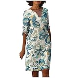 tohole Sommerkleid Damen Knielang Blumenmuster Locker Kleider große größen Damen Sommerkleid Damen Tunika Boho Blumenkleid Cocktailkleid Kleider Damen Damen Wickelkleid（4-Mint Green,5XL）