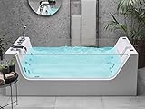 Freistehende Luxus Whirlpool Badewanne Osaka 170 x 80 cm mit 5 Massage Düsen LED Beleuchtung Wanne mit 2 Seiten Glas Raumsparwanne Spa Hot Tub indoor innen für Bad Badezimmer