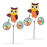 Relaxdays Windrad, Eule, 2er Set, Gartenstecker, für Balkon & Terrasse, Windspiel, HxBxT: 84,5 x 51,5 x 3 cm, bunt