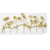 Kleiderhaken Wand Gold, 3D Ginkgo Blätter Wandbilder Wanddeko Metall Wohnzimmer Schlafzimmer, Wandschmuck Wandobjekt Handgemachte Wandskulpturen Schmiedeeisen Zierelemente Ornamente Geschenk(Color:A)