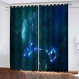 2 Stücke Thermogardine Schlafzimmer Wohnzimmer Modern Digitaldruck 3D Kosmischer Blauer Planet Vorhang Blickdicht Kinderzaimmer Fensterdekoration, Schallschutz Verdunkelungsvorhang 280X260cm