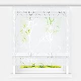 Heichkell Raffrollo mit Klettband Voile Raffgardine Ausbrenner Design Fenster Vorhang Transparent Rollos ohne Bohren Luftiger Gardinenschal Zweige Ausbrenner Weiß BxH 140x140cm