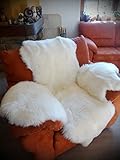 Echter Lammfell Sesselschoner mit Armlehnen komplett aus Naturfellen 190x140cm Weiss