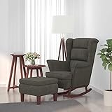 ZEYUAN Schaukelsessel und Hocker mit Holzbeinen, Sessel Wohnzimmer, Fernsehsessel Relaxsessel, Schaukelstuhl, Relaxstuhl, Wohnzimmersessel, Sessel Schlafzimmer, Dunkelgrau Samt