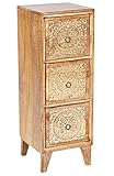 Orientalischer Holz Nachttisch Enkidu für Boxspringbett Braun Gold 70cm groß | Vintage Telefontisch Beistelltisch Deko orientalisch | Indischer Nachtschrank Extra Hoch | Asiatische Möbel aus Indien