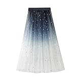 Frauen Casual Gradient Starry Rock Für Frauen Stilvolle Mittel Länge Elastische Taille Mesh Rock Mit Glänzenden Stern Rock Röcke Blumen