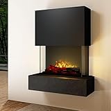 muenkel design Como - Opti-Myst Elektro-Kamin Kaminofen Wandkamin - mit Heizung (Engine 56) - Naturstein Negro Schiefer Schwarz - Rauchfang schwarz-grau