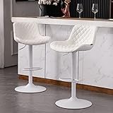 YOUTASTE Barhocker 2er Set Höhenverstellbar Drehbar Hocker mit Lehne Barstuhl Modern Tresenstuhl PU-Leder Bar Stühle Metall Gasdruckfeder Bar Stool für Kücheninseln Counter Island (Weiß)