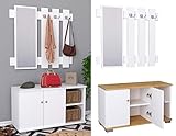 VCM 2-TLG. Holz Sitzbank Schuhschrank Schuhregal Garderobe Dielenmöbel Gados XL Weiß/Honig-Eiche