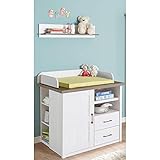 Lomadox Babymöbel Set, Landhausstil, Pinie weiß Nb./Trüffel Eiche Nb.