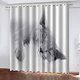 Hundnsney Kinderzimmer Gardinen Mit Ösen 3D Graue Tierkatze Muster Verdunklungsvorhänge Thermovorhang Lichtdicht Wohnzimmer Schlafzimmer Küche Kälteschutz Fensterdekoration 2Er Set 140X110cm(HxB)