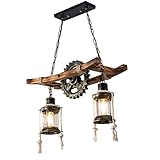 Hanfseil Leuchter Holz Pendelleuchte Antik Vintage Hängeleuchte E27 Esszimmer Kronleuchter Industrial Schmiedeeisen Hängelampe Retro Rustikale Pendellampe Schlafzimmer Wohnzimmer Droplights 2 Lichter