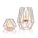 Gohytal Teelicht Kerzenhalter, 2 Stück Geometrisches Kerzenhalter aus Metall Rose Gold Kerzenhalter Vintage Teelichthalter, Esstisch Deko Hochzeit, Muttertagsgeschenk, Kommunion Deko, Weihnachten