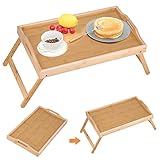 YEmirth Betttablett Bambus, Frühstückstablett Faltbares Essenstablett Vielseitig Verwendbar Für Frühstück Laptop Schreibtisch Tisch Für Zuhause, Büro, Wohnzimmer, 63 x 31 x 23.5 cm