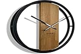 Wanduhr groß ohne tickgeräusche LOFT OVAL Metall schwarz 3D XXL modern Holz Badezimmer Wohnzimmer (50cm Durchmesser)