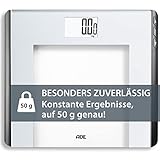 ADE Digitale Körperwaage mit BMI-Berechnung | präzises Wiegen in 50-g-Schritten | großes beleuchtetes Display | 12 Speicherplätze | silber