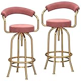 Barhocker, mechanisch Verstellbarer Drehstuhl, Moderne Esszimmer-Hocker, Samt-Rückenlehne und runde Fußstütze, 2 Stück (Farbe: Rosa) (Pink)