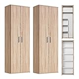 mokebo® Mehrzweckschrank Set 2-teilig 'Die Allzweckwaffe', Schrank-Set mit Aktenschrank & Besenschrank in Sonoma Eiche BZW. Braun, auch als Moderne Wohnwand
