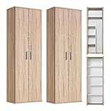 mokebo® Mehrzweckschrank Set 2-teilig 'Die Allzweckwaffe', Schrank-Set mit Aktenschrank & Besenschrank in Sonoma Eiche BZW. Braun, auch als Moderne Wohnwand