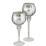 2er Set Windlichter Minou Glas Höhe 25 & 30 cm Silber