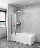 Duschwand für Badewanne Faltbar 100 x 140 cm mit Stabilisator Faltbar mit 6mm Sicherheitsglas NANO Beschichtung Faltwand Silber Aluminiumrahmen,Leicht zu Reinigen