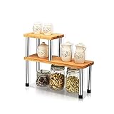GIANTEX 2er Set Küchenregal stapelbar, Küchenregal Arbeitsplatte Bambus, Küchenschrank Organizer Regal 2 Ebenen, Gewürzregal klein Regaleinsatz Küche, 45x16x20cm + 22x16x15cm, braun