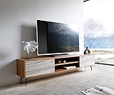 DELIFE TV-Board Kleo Akazie Natur 200 cm 2 Türen Winkelfuß Metall Schwarz Lowboard