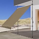 QUICK STAR Klemmmarkise 200x130cm Beige Balkonmarkise Sonnenschutz Terrassenüberdachung Höhenverstellbar von 200-290cm Markise Balkon ohne Bohren