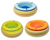 WindAschenbecher STRIPE Tischaschenbecher Ascher Deckel Bunt Streifen Porzellan Winddichter Aschenbecher tragbar für Draußen und Innen (3er Set S - Ø 11cm, Blau, Orange, Grün)