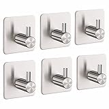 Gooandi Handtuchhaken 6 Stück Haken Selbstklebend,Ohne Bohren Wandhaken Türhaken Badezimmerhaken Klebehaken, Ideal Für Badzimmer Toilette Küche (Silber)